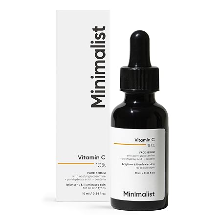 Minimalist 10% Vitamin C Face Serum for Glowing Skin (Formulated & Tested For Sensitive Skin) | Non Irritating | Non Sticky | Brightening Vit C Formula For Men and Women | 30 ml (10 ml)