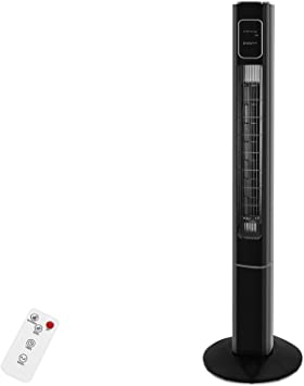 R.W.FLAME Tower Fan with Remote Control, Standing fan for office, Oscillating fan for home with children/pets/elders, Time Settings,LCD display,45W, Oscillation, 46", Black