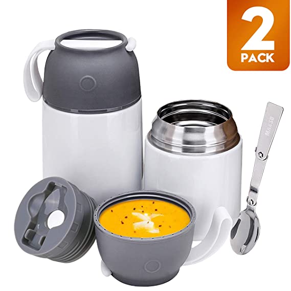 2 Pack Thermos Food Jar Soup Thermos for Kids Vacuum Insulated Lunch Containers for Hot & Cold Food,24 oz and 17 oz Stainless Steel Flask Containers Soup Bowls