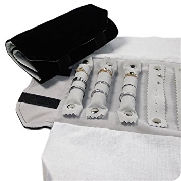 UnionPlus Small Velet Travel Jewelry Case Roll Bag Organizer for Necklace Bracelet Earrings Ring, Black