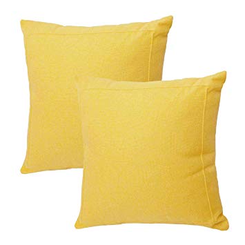 Jepeak Burlap Linen Throw Pillow Covers Cushion Cases, Pack of 2 Farmhouse Modern Decorative Solid Square Pillow Cases, Thickened Luxury for Sofa Couch Bed (Mustard Yellow, 16 x 16 inches)