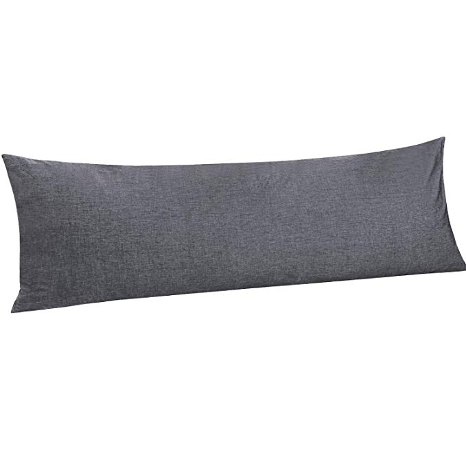 NTBAY Stone Washed Cotton Body Pillow Cover, Reduces Allergies and Respiratory Irritation for Adults Pregnant Body Pillowcase, 20 x 54 Inches, Dark Grey