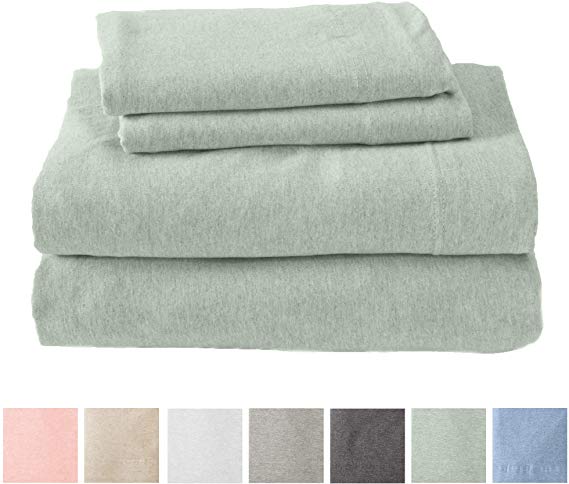 Great Bay Home Extra Soft Heather Jersey Knit (T-Shirt) Cotton Sheet Set. Soft, Comfortable, Cozy All-Season Bed Sheets. Carmen Collection Brand. (Queen, Green)