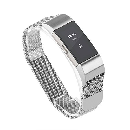 Fitbit Charge 2 Bands, UKCOCO Replacement Bands for Fitbit Charge 2, Stainless Steel Milanese Metal Large