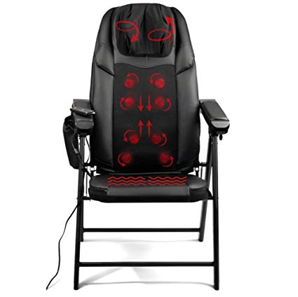 Folding Massage Chair with Heat Function for Pain Relief, Portable Back Massage Chair Has Kneading Rollers, USB Charger and Vibration, Great Adjustable Neck and Shoulder Muscle Kneading Massager