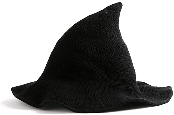 Halloween Witch Hat Women Black Cute Knitted Costume Wool Cosplay Party Girl Wide Brim Foldable Pointed Daily Accessory