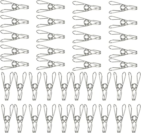 Home-X Clothes Pins 40 Pack, Metal Pins, Multi-Purpose Stainless Steel Wire, Cord Clothes Pins Utility Clips, Hooks for Home/Office-2 inch