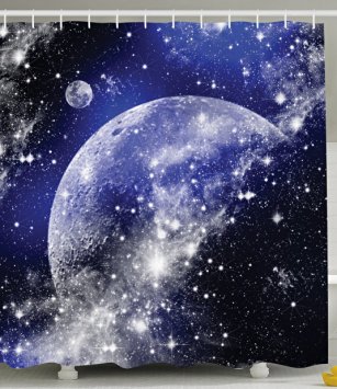 Galaxy Nebula Shower Curtain Full Moon Phase Starry Night Sky Universe Infinity and Space Bathroom Decorations in Apartment Decor for Dorms Blue Navy White