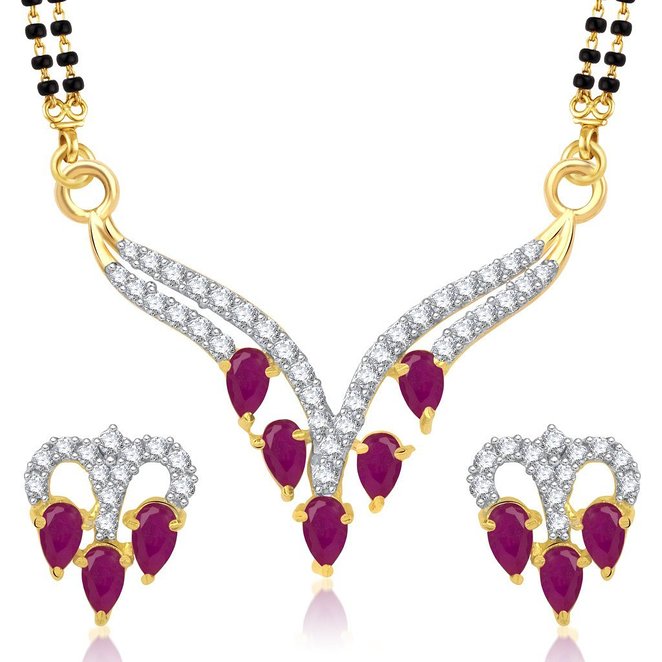 V. K. Jewels Bollywood Fashion Women's Attracting Ruby Gold And Rhodium Plated Mangalsutra Pend...