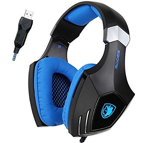 Sades AW80 Gaming Headset Over Ear Headphones with Microphone Bass Vibration LED for PC Computer Mac