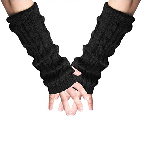 EUBUY Cable Knit Cotton Slouch Braided Knitted Arm Fingerless Winter Warmer Gloves