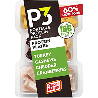 P3 Portable Protein Snack Pack & Protein Plate with Turkey, Cashews, Cheddar Cheese & Cranberries (3.2 oz Tray)
