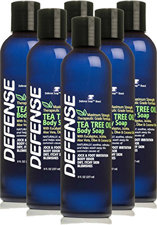 Defense Soap Antifungal Body Wash Shower Gel 8 Oz (Pack of 6) - 100% Natural Antibacterial Tea Tree Oil and Eucalyptus Oil Helps Wash Away Ringworm, Jock Itch, Psoriasis, Yeast, and Athlete's Foot