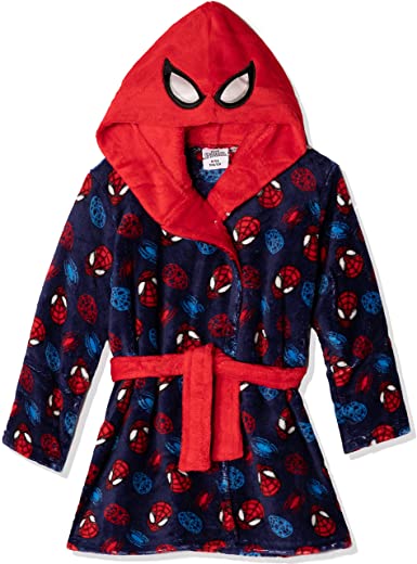 MARVEL Spiderman Original Boys Dressing Gown, Bathrobe Coral Fleece Patterned Hooded Towel 2-8 Years