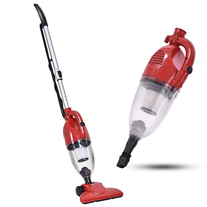 COSTWAY Upright Vacuum Cleaner 2-in-1 Professional Bagless Stick and Handheld Vacuum for Carpet and Hard Floor, Red