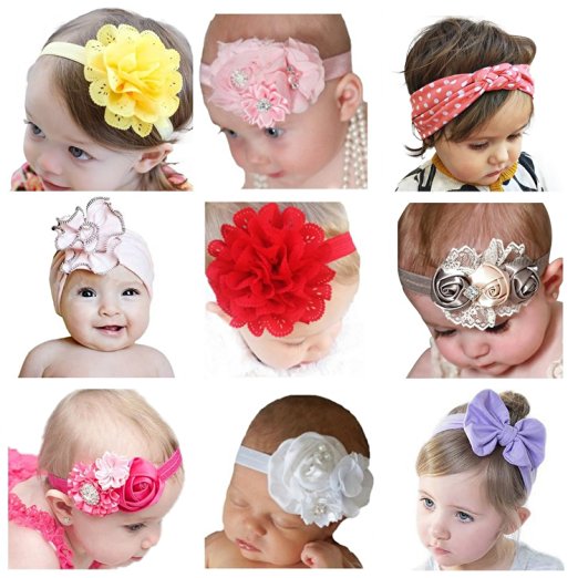 Hip Mall 9pcs Baby Girl Headbands Newborn Hairband with Flowers Bows