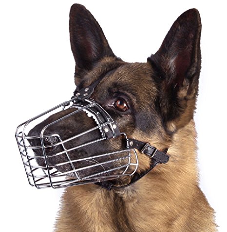 BronzeDog Wire Basket Dog Muzzle German Shepherd Metal Leather Adjustable
