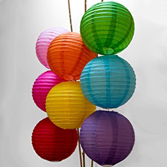 Luna Bazaar 8 Inch Paper Lanterns (Multi-colored, 8 Pack) - Colors as Shown