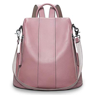 S-ZONE Soft Leather Backpack for Women Antitheft Rucksack Ladies Waterproof Shoulder Bag