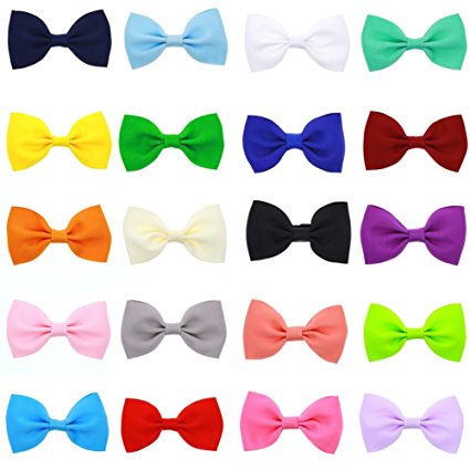 20 Colors 2.6 Inch Grosgrain Ribbon Boutique Hair Bows Hair Clips Barrettes for Baby Girls Kids Children (20 colors)