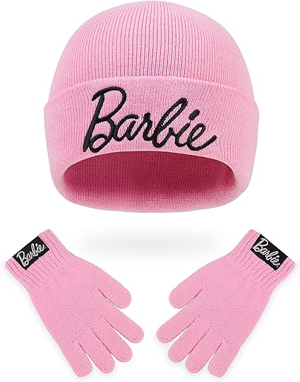 Barbie Girls Bobble Hat and Gloves Set, Original Accessories, Girl Gifts for Winter