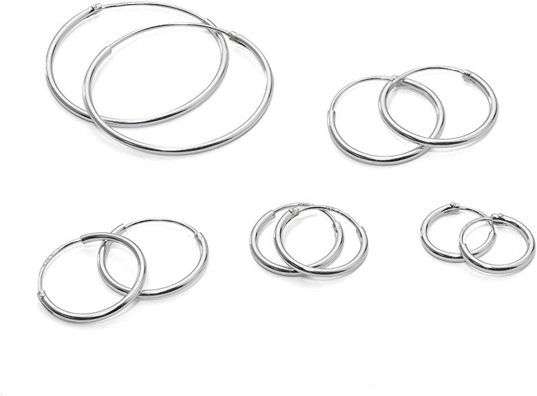 5 Pairs 925 Sterling Silver Small Medium Large Endless Hoop Earrings Set Cartilage Nose 10 12 14 16 24mm