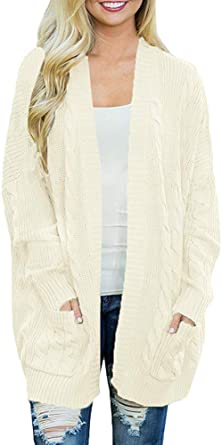 Arjungo Women's Oversize Open Front Long Sleeve Cardigan Sweater Cable Knit Boyfriend Loose Outwear with Pockets