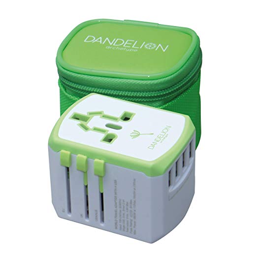 Dandelion Travel Adapter Outlet Adapter Travel Accessory with 4 USB Ports Universal Charger (UK, US, AU, Europe & Asia) International Power Plug Adaptor with 8amp Fuse - Great Travel Gift