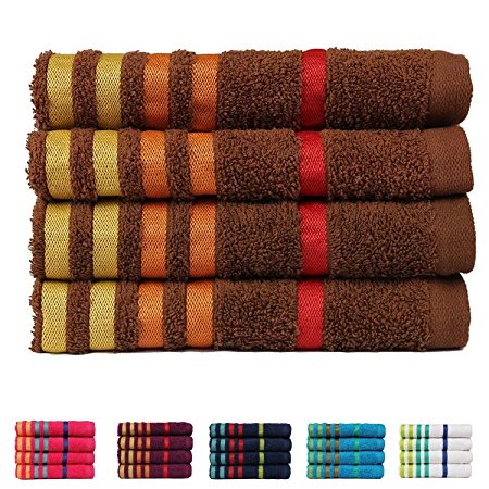 Casa Copenhagen Exotic Cotton 475 GSM 4 Pack Designer Hand Towels - Brown