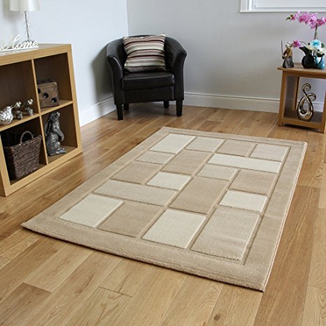 Soft Pile Affordable Plain Beige Stain Resistant Modern Rug 8 Sizes- Contempo