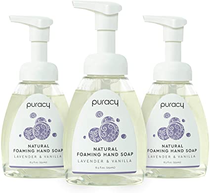 Puracy Natural Foaming Hand Soap, Lavender & Vanilla, Moisturizing Hand Wash, 8.5 Ounce (3-Pack)