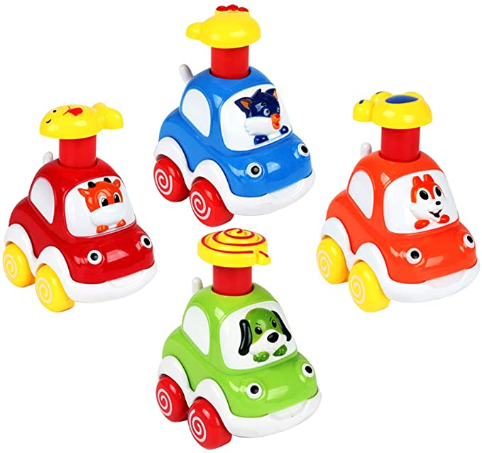Welltop Toy Cars, 4Pcs Press and Go Early Cute Cartoon Forest Animal Cultivating Imagination Friction Powered Toy Vehicles for 1 2 3 4 Years Old Kids Toddlers Children