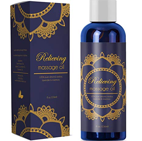 Pure Sensual Massage Oil Stress Reliever for Women and Men with Essential Oils Lavender Oil Rosemary Oil Jojoba Oil Sweet Almond Oil Romantic Detox Relaxing Massage for Sore Muscles and Joint Relief