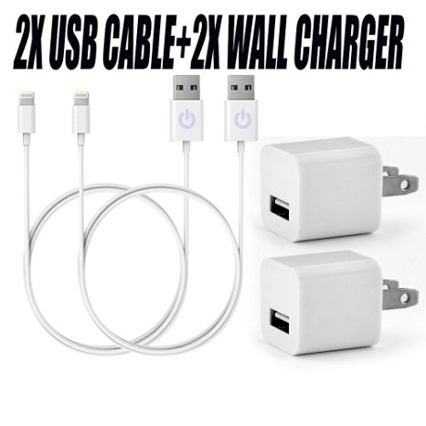 iPowerdirect® 2 Pack Wall Chargers   2 Pack 3ft Certified 8 Pin USB Cables Data Sync Charge For iPhone SE 5 5s 5c 6 6s Plus, iPod Touch 5, Nano 7th Fit All Case Cover