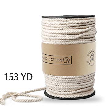 Macrame Cord, ZOUTOG 4mm x 140m (About 153 yd) Natural Cotton Soft Unstained Rope for Handmade Plant Hanger Wall Hanging Craft Making