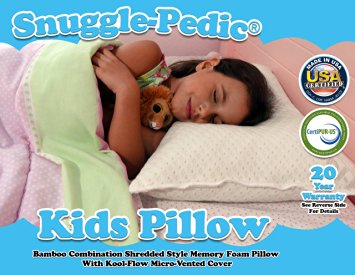 Snuggle-Pedic Toddler and Kids Pillow | Kool-Flow® Ultra Luxury Bamboo Cover With Shredded Memory Foam | All U.S.A. Made | Fits Children For Bed Sleeping, Reading and Travel