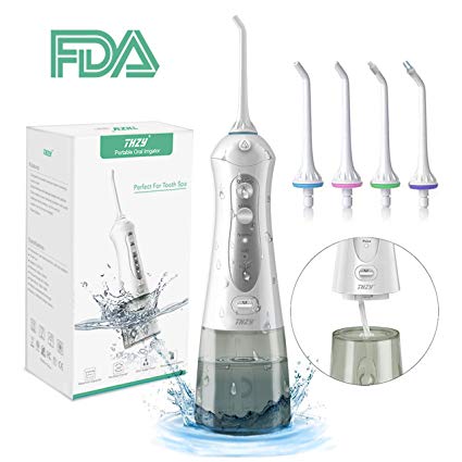 Cordless Water Flosser Oral Irrigator Upgraded IPX7 Waterproof 3-Mode USB Rechargable Professinal Portable Water Pick Dental Flosser with 4 Tips for Braces and Teeth Whitening