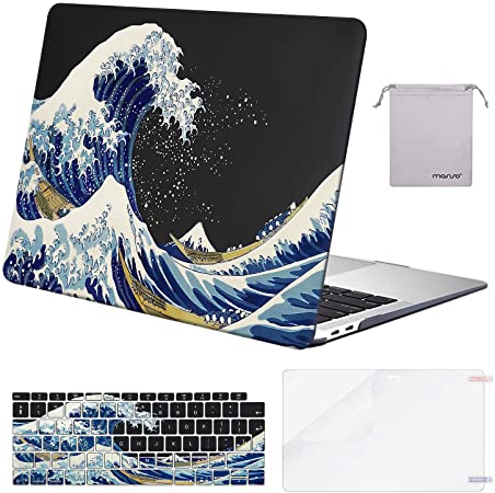 MOSISO MacBook Air 13 inch Case 2020 2019 2018 Release A2179 A1932, Plastic Hard Shell &Keyboard Cover &Screen Protector &Storage Bag Compatible with MacBook Air 13 inch Retina, Sea Wave Black Base