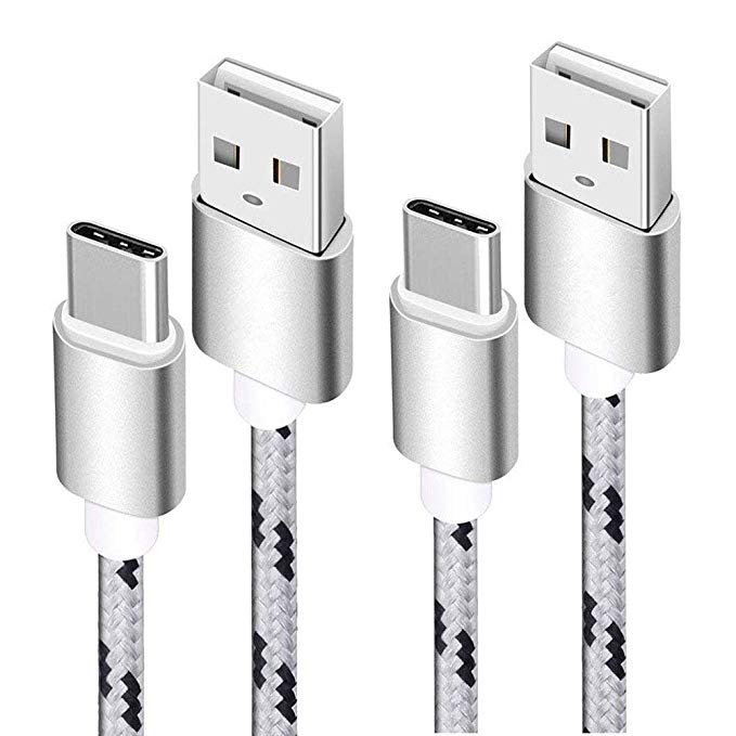 Nylon Braided USB Type C Cable［6ft 2 Pack］USB Type C Charger Cable 2.0 USB-C Charging Cord Fast Charge for Cell Phone Samsung Galaxy S10/S9/S8 Plus, Note 9/8, LG V30/V20/G6/G5, Google Pixel, Tablet
