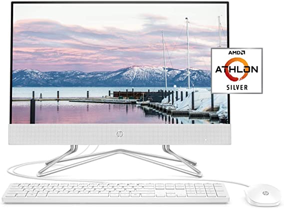 HP 22-inch All-in-One Desktop Computer, AMD Athlon Silver 3050U Processor, 4 GB RAM, 256 GB SSD, Windows 10 Home (22-dd0010, White), Snow White