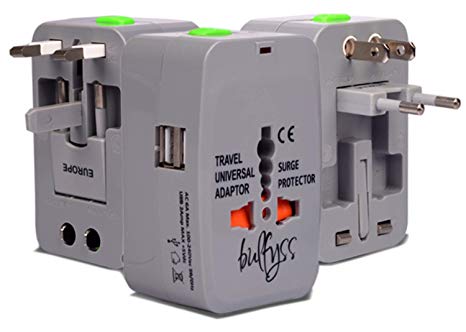 Bulfyss Universal Travel Adapter with Built in Dual USB Charger Ports Surge/Spike Protected Electrical Plug with 125V 6A, 250V (Grey) - Made in India
