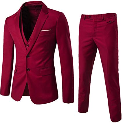 YIMANIE Men's Suit Slim Fit 2 Button 3 Piece Suits Jacket Vest & Trousers