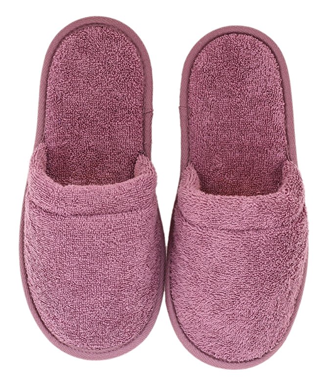 Arus Women's Turkish Organic Terry Cotton Cloth Spa Slippers One Size Fits Most, Plum with Black Sole