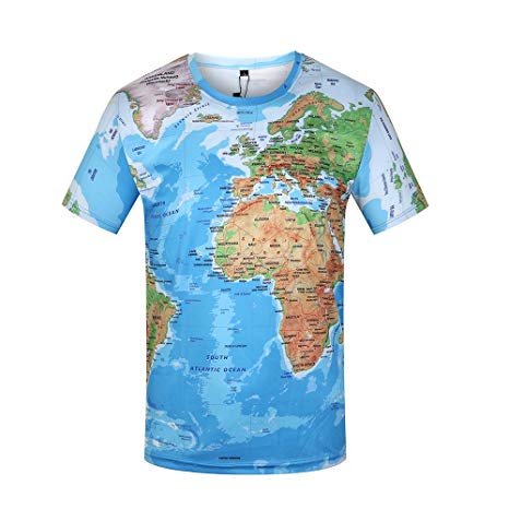 KYKU Unisex 3D T Shirt Men World Map T-Shirt Funny Summer Tops Graphic Tee