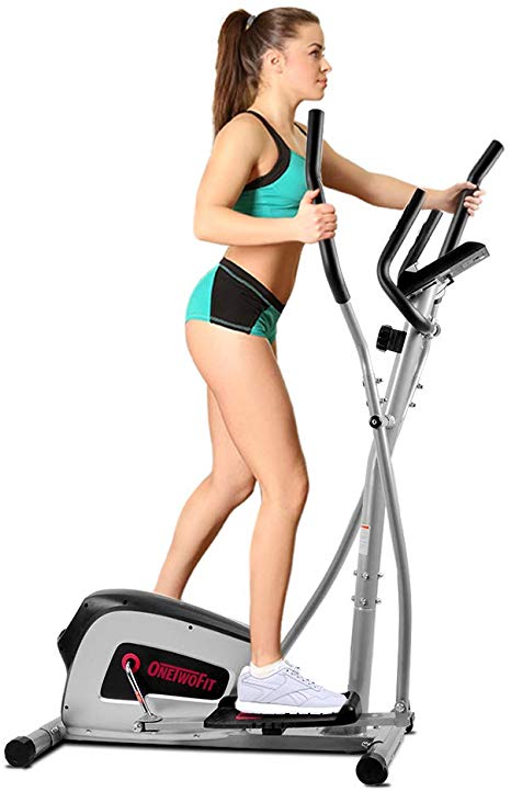 ONETWOFIT Home Elliptical Cross Trainer, 8-Level Magnetic Resistance,13-inch Stride Length, 12-lbs Two Way Flywheel, Monitor with Heart Rate Sensor and Tablet Holder OT111