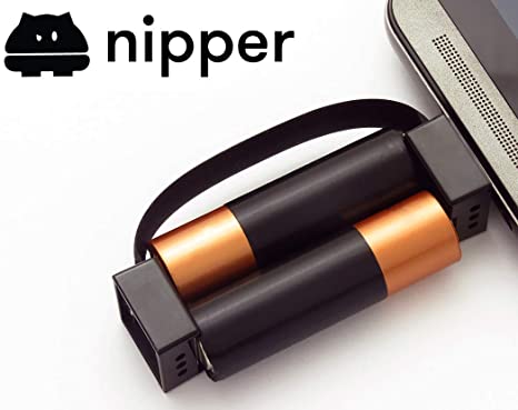 Nipper Charger: Emergency Micro-USB Charger Compatible with Samsung and Other Devices Containing Micro-USB Ports. A One-of-a-Kind Emergency Keychain Charger That Uses AA Battery Power - Black