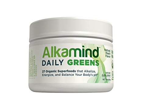 AlkaMind Daily Greens Supplement to GET OFF YOUR ACID! 27 Superfoods to Alkalize & Energize and Balance Your Body's pH – 30 Day Supply – USDA & QAI Organic Certified – Gluten Free – GMO Free – Light Refreshing Natural Peach Flavor - 100% Satisfaction Guarantee!