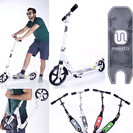 MIAWHEELS Adjustable & Foldable   SUSPENSION  STRAP REFLECTIVE  Long REAR BRAKE, Kick scooter 205mm aluminium