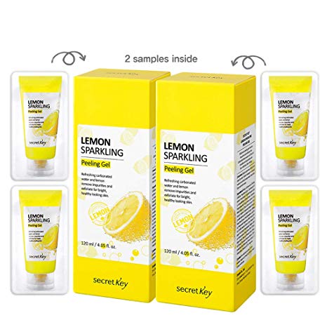 SECRET KEY Lemon Sparkling Peeling Gel 4.05 fl.0z.(120ml) 2pcs   4 mini gel (0.16 fl oz each) - Nourishes and Brightens the Skin with Vitamin C