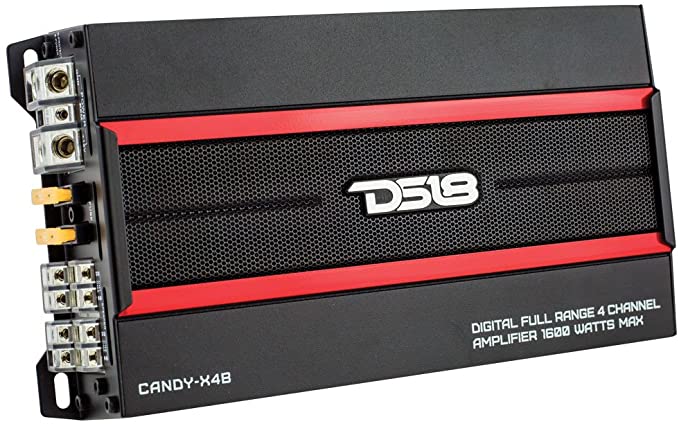 DS18 CANDY-X4B Amplifier in Black - Class D, 4 Channels, 1600 Watts Max, Digital, 2/4 Ohm - Don't Sacrifice Space for Power - Compact Mini Ampflier for Speakers in Car Audio System